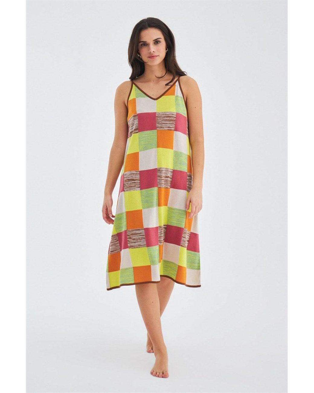 Peraluna Multicolor Bonjo Summer Patch Knit Strap Dress