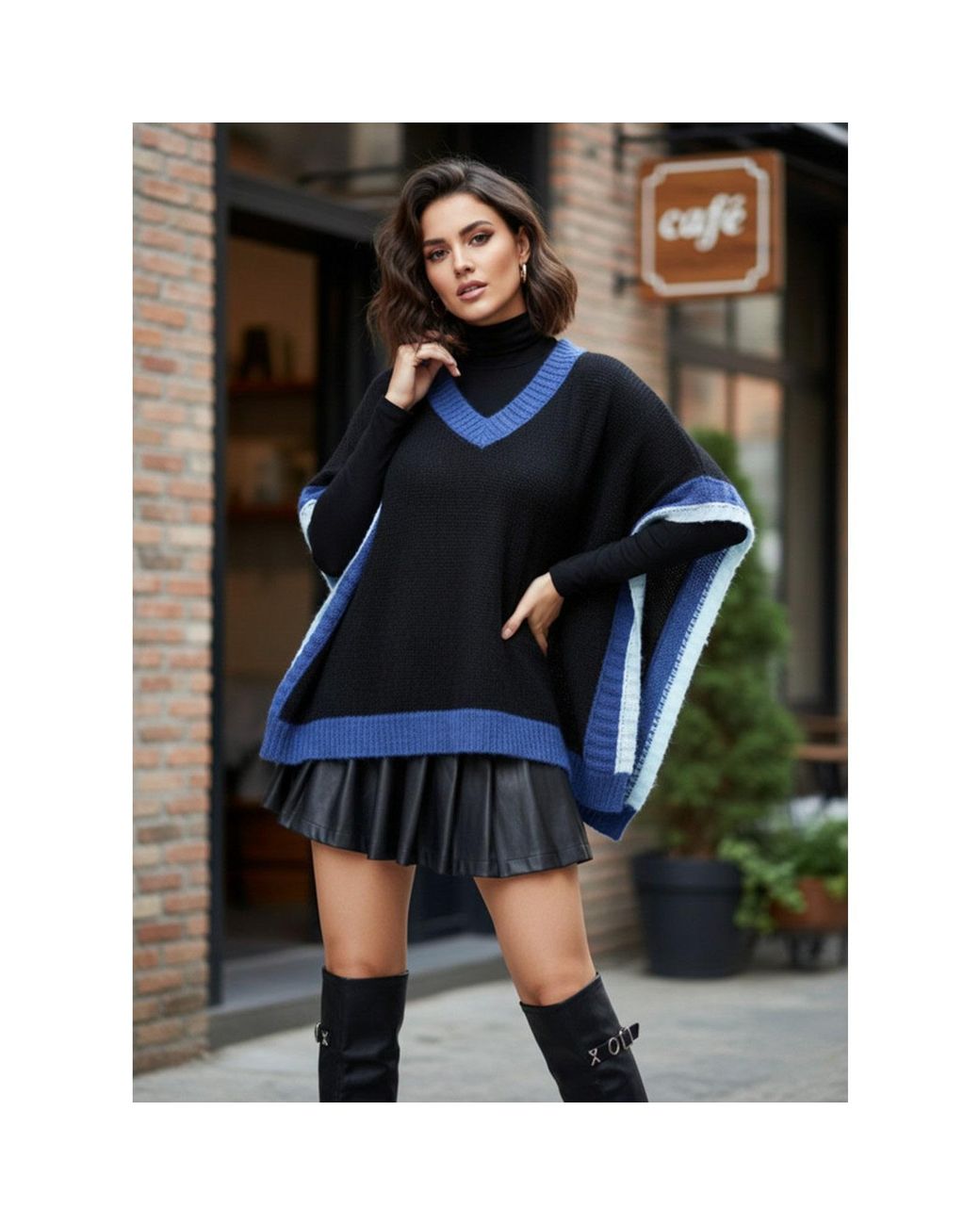 Saachi Blue Colorblock Knit Sweater Vest