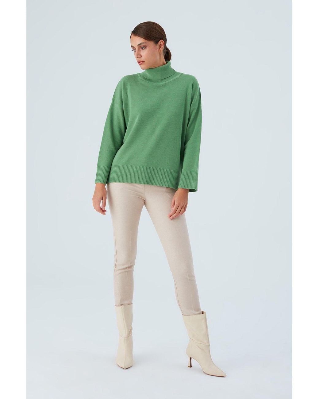 Peraluna Green Wide Roll Neck Knitwear Pullover