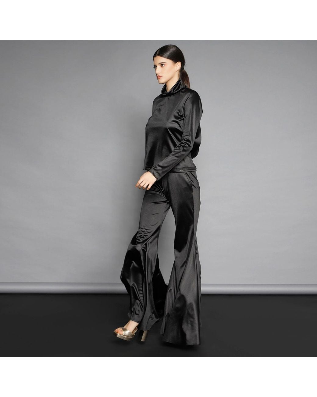 Silvia Serban Black Lycra Flared Pants