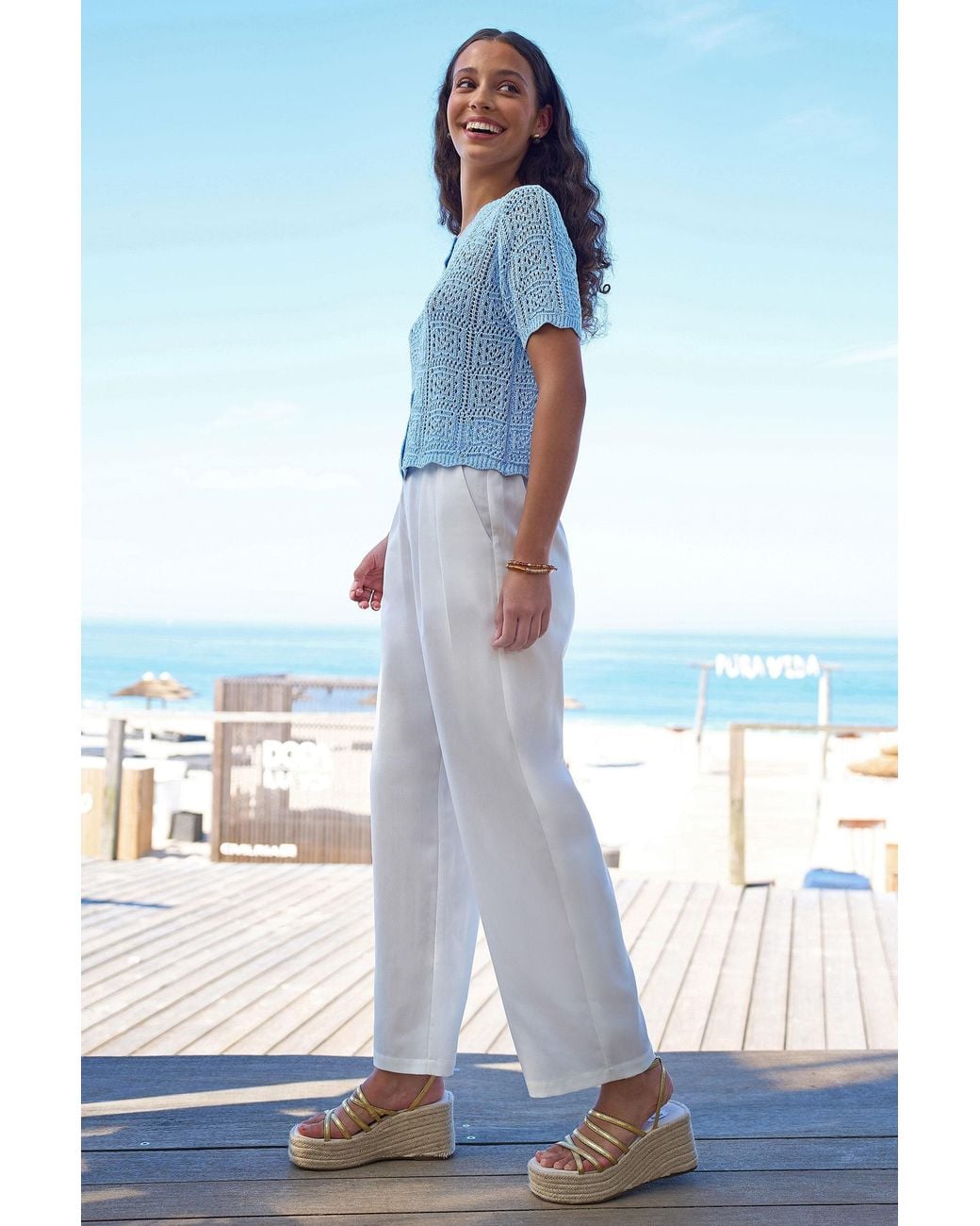 Yumi' Blue Crochet Short Sleeve Cardigan