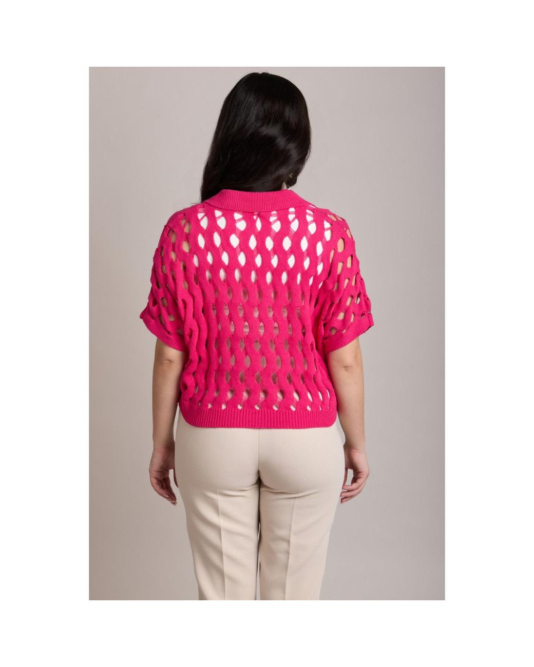 Saachi Pink Knit Cut-Out Collared Fuchsia Shirt