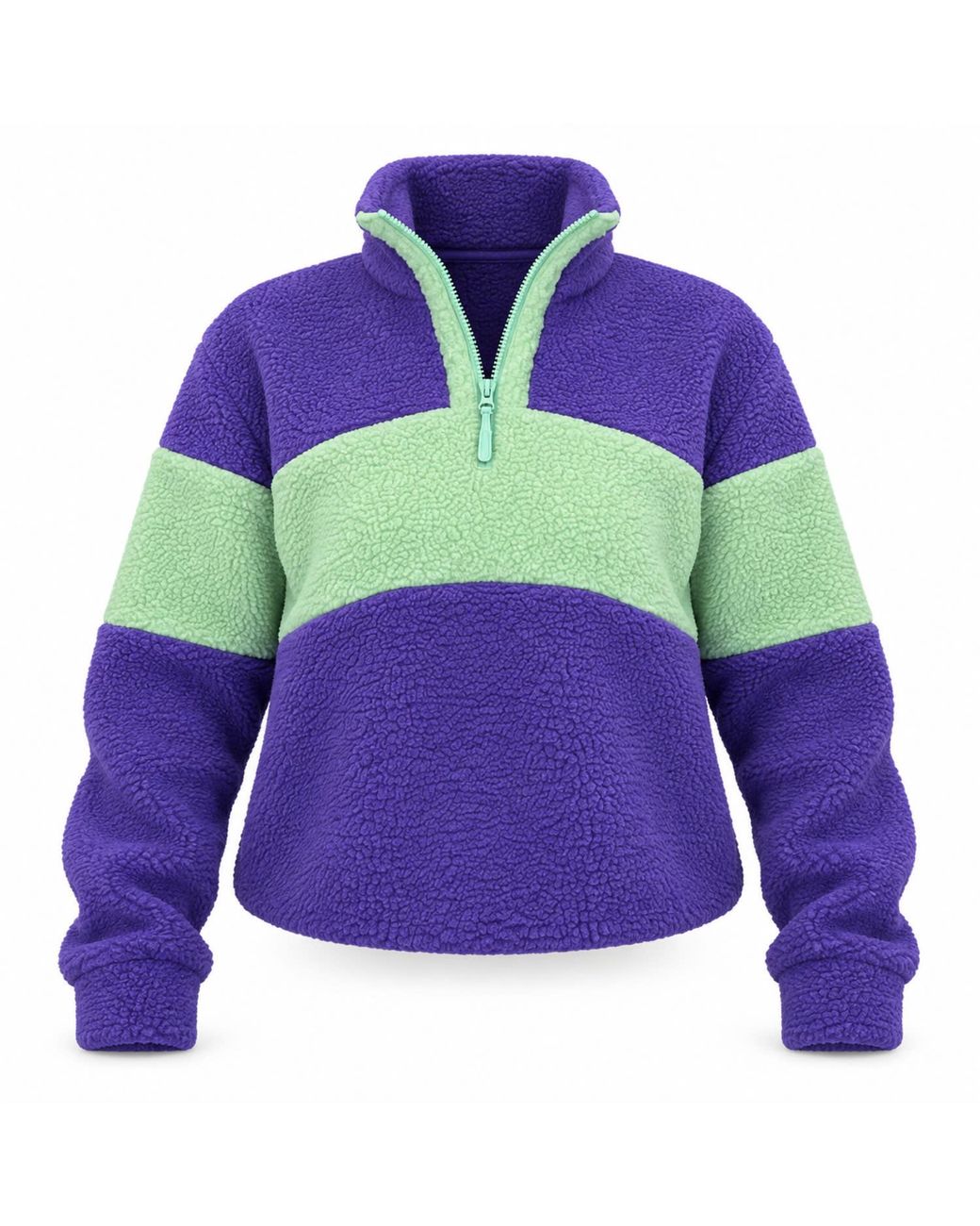 Girl In Mind Purple Beau 3/4 Zip Contrast Panel Fleece