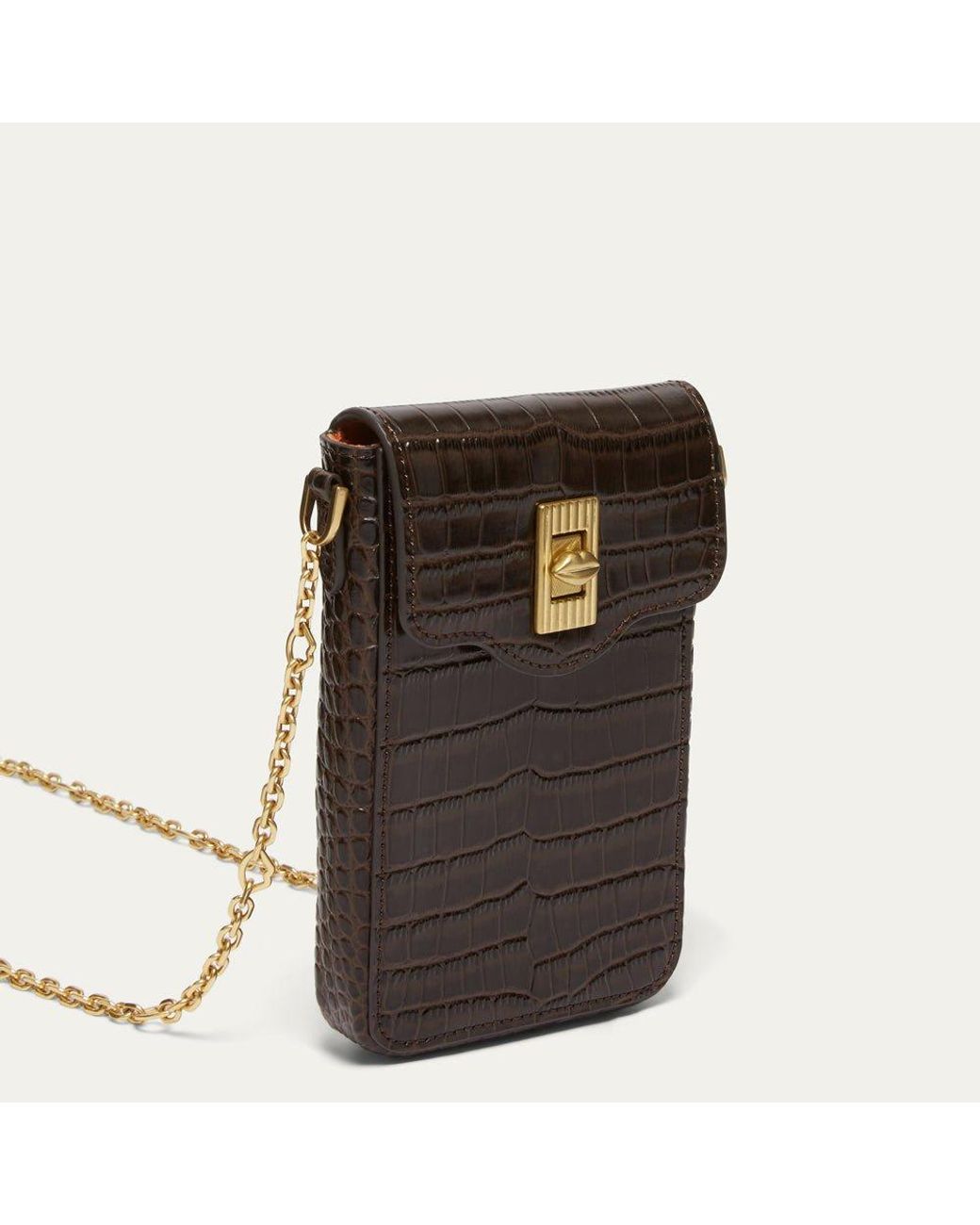 Lulu Guinness Brown Chocolate Croc Rita Crossbody Bag