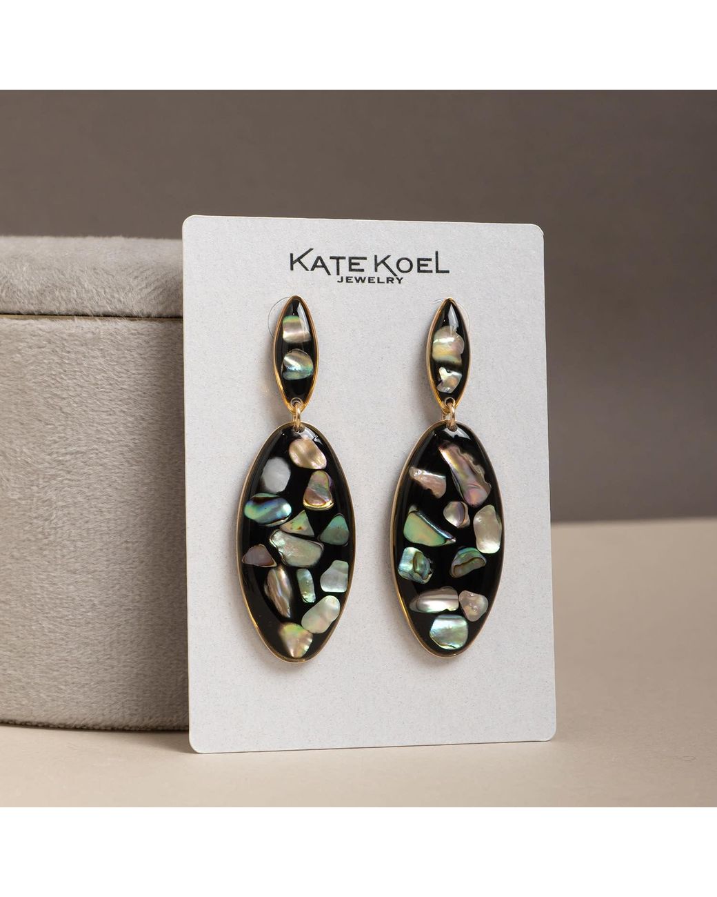 Kate Koel Black Statement Jet Abalone Earrings