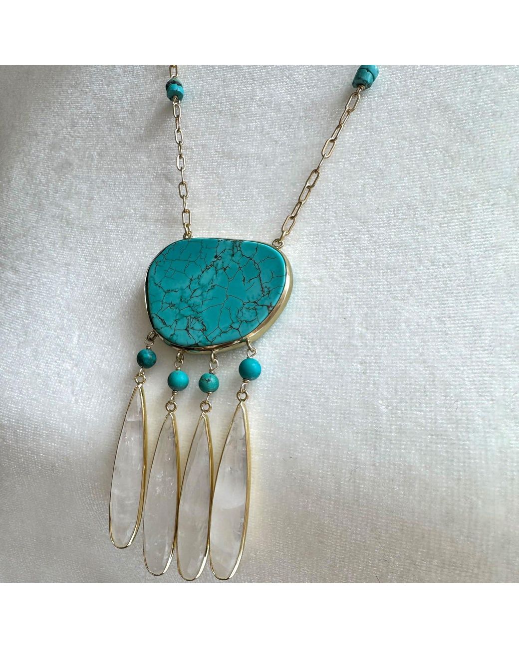 Rare Matters Jewelry Blue Dream Catcher Organic & Clear Quartz Necklace