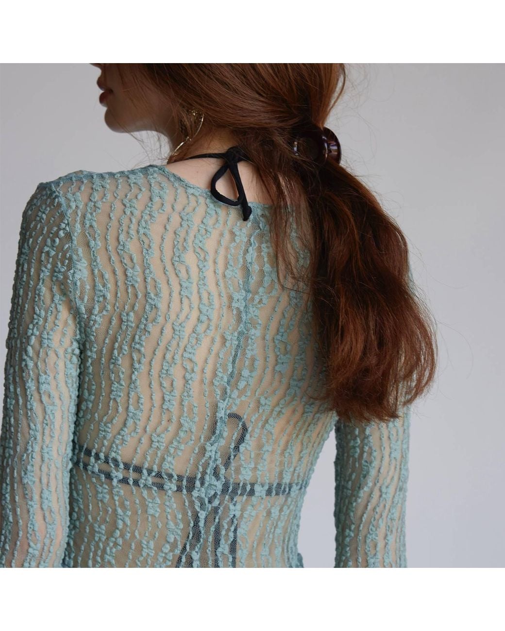 Belsize25 Blue Flared Sleeve Knitted Lace Cardigan
