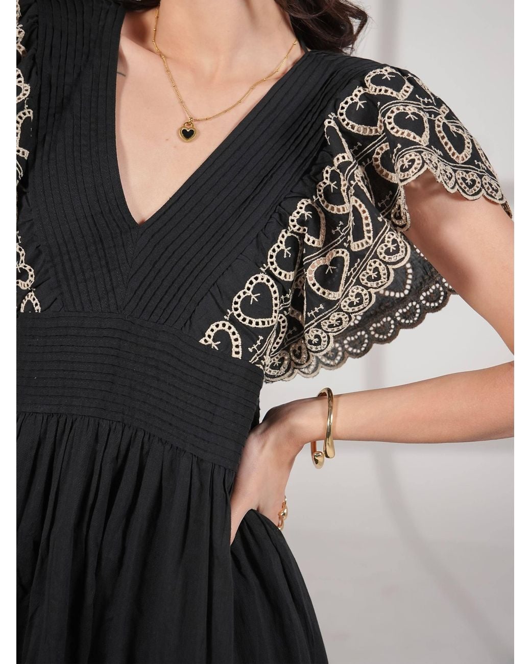 Rose & Nancy Black Eleanor Dress And Heart Embroidered