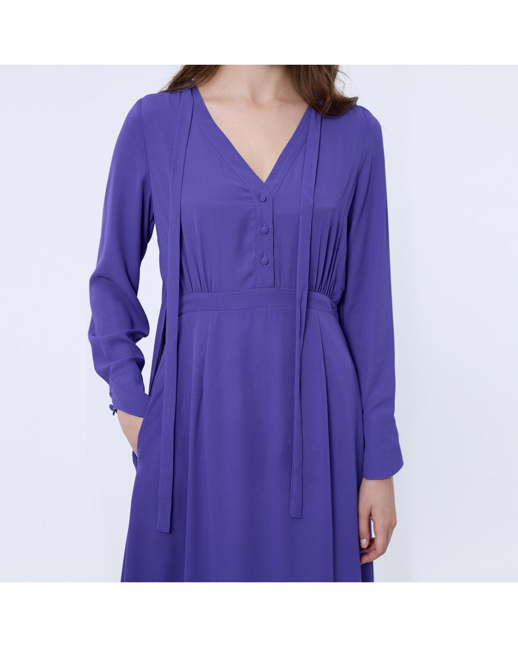 Smart and Joy Purple V-Neckline Long Blouse-Dress