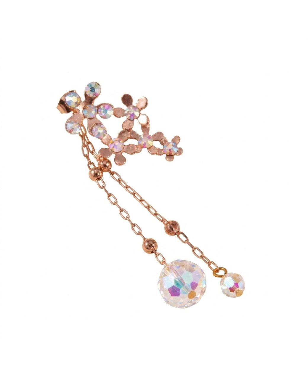 Modenaire Pink Crystal Flower Drop Earrings With Dangle Chains