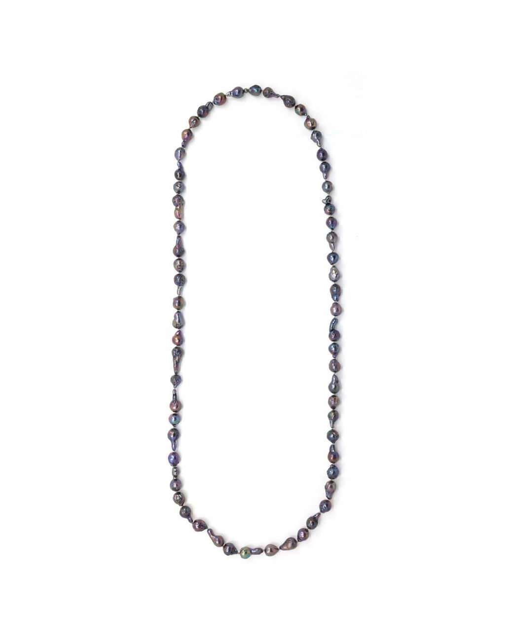 Shar Oke Metallic Peacock Baroque Freshwater Pearls Silk Knotted Beaded Necklace