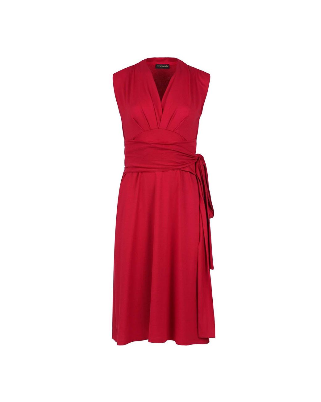 Conquista Red Chili Pepper Sleeveless V-Neck Wrap Dress – Soft Viscose Jersey