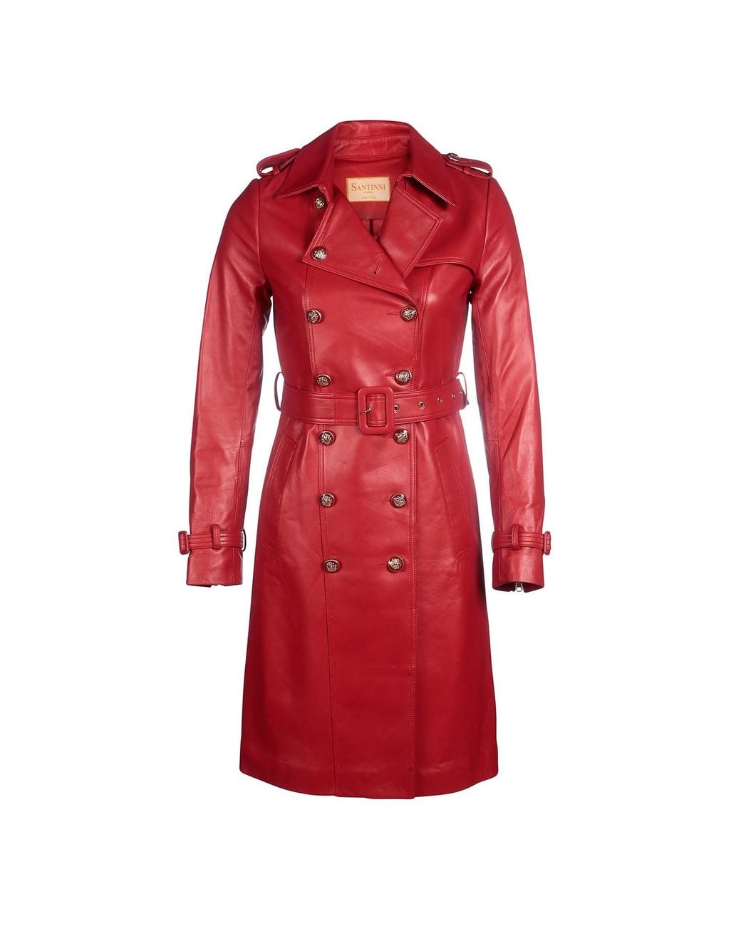 Santinni Red 'Belle Du Jour' 100% Leather Trench Coat