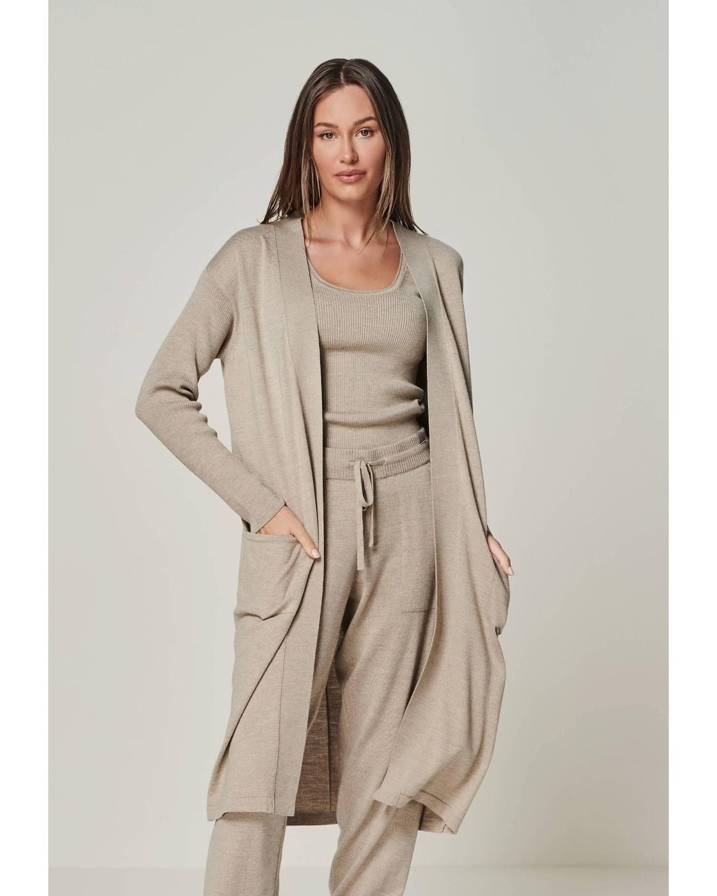YOU LOOK PERFECT Natural Cardigan Blossom, Long Merino Cardigan With Pockets
