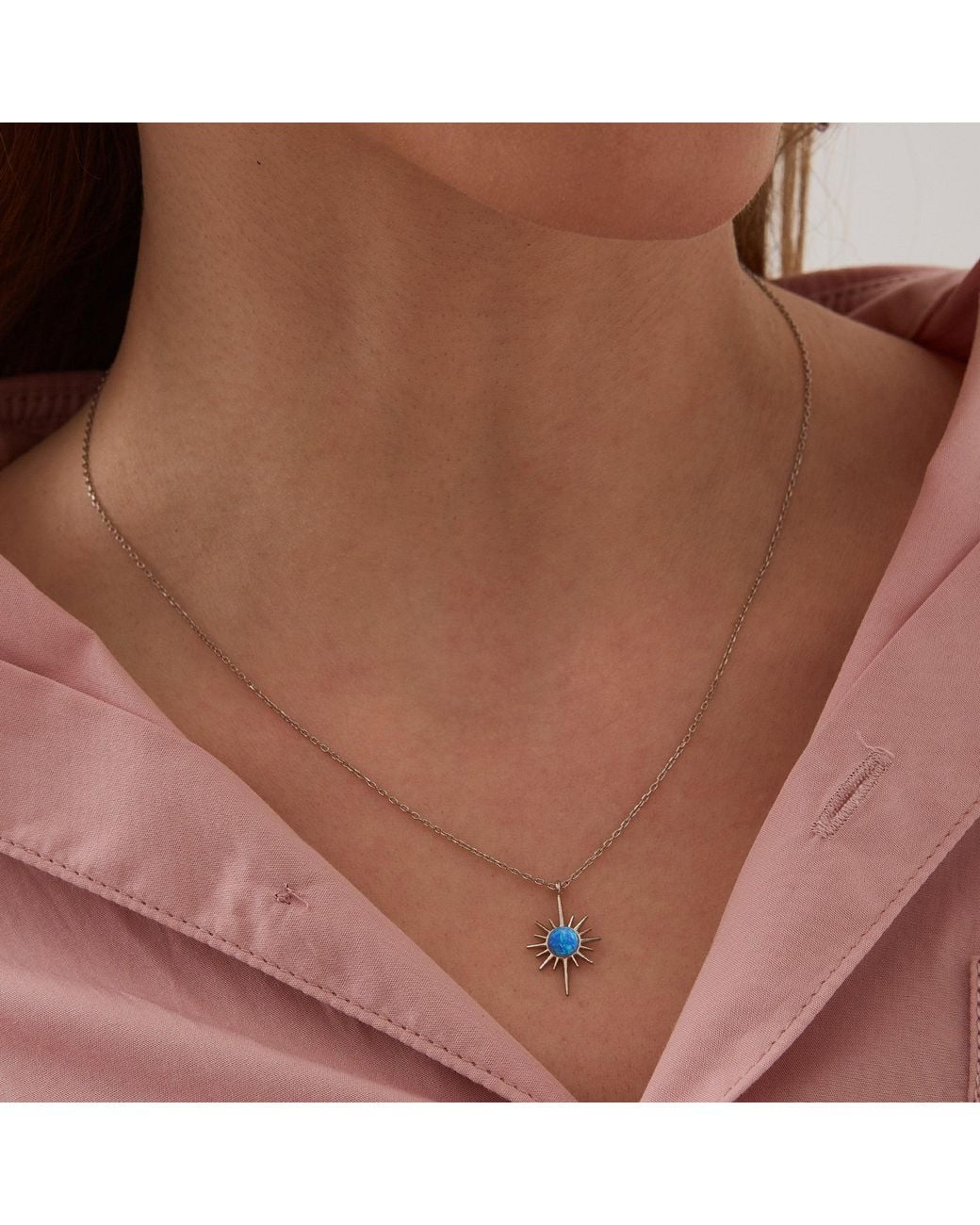 Spero London Blue Opal Northernstar Drop Hoop Earring & Necklace Set