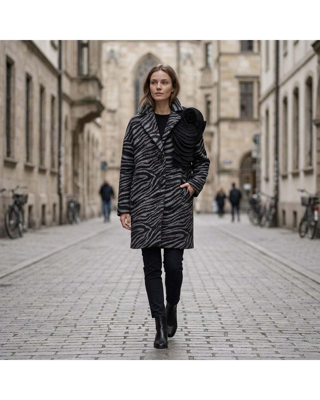 N'Onat Black Zebra Bloom Coat