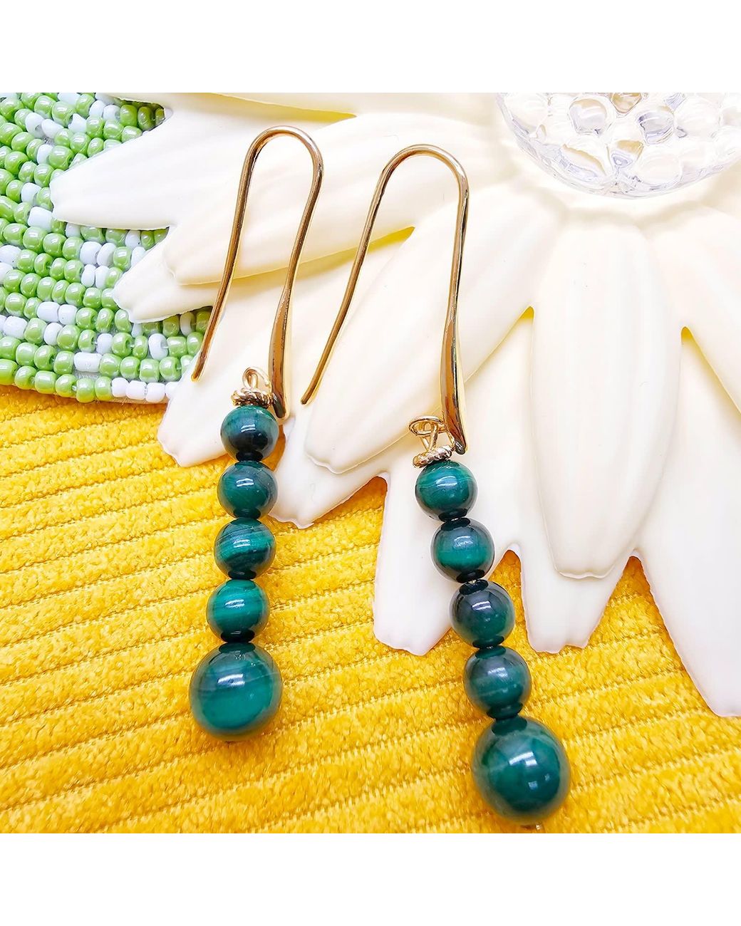 Farra Green Malachite Beaded Threader Earrings