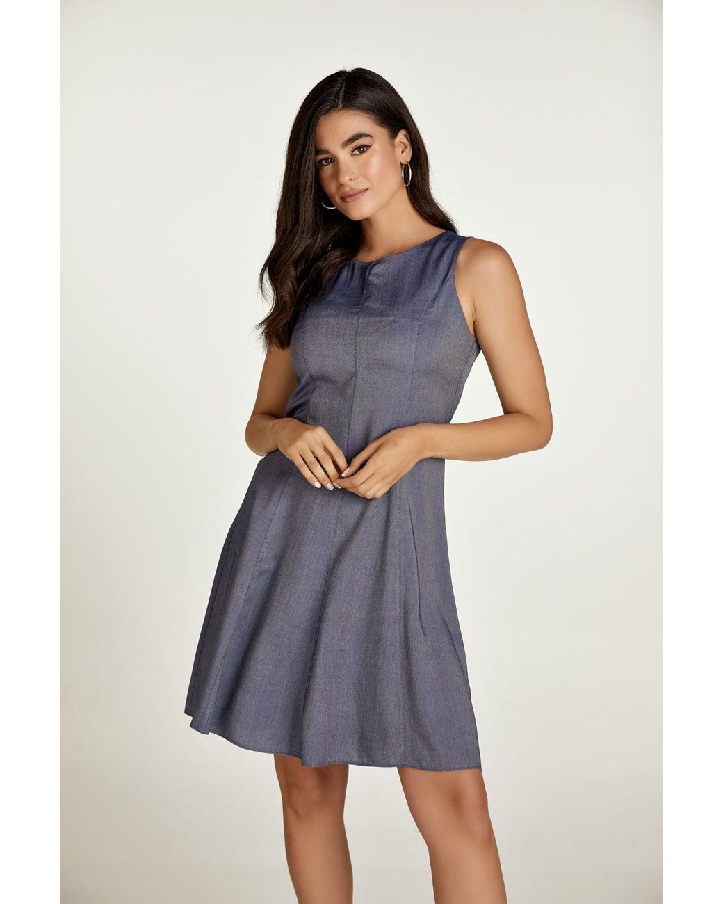 Conquista Blue Denim Style Viscose Cloche Dress
