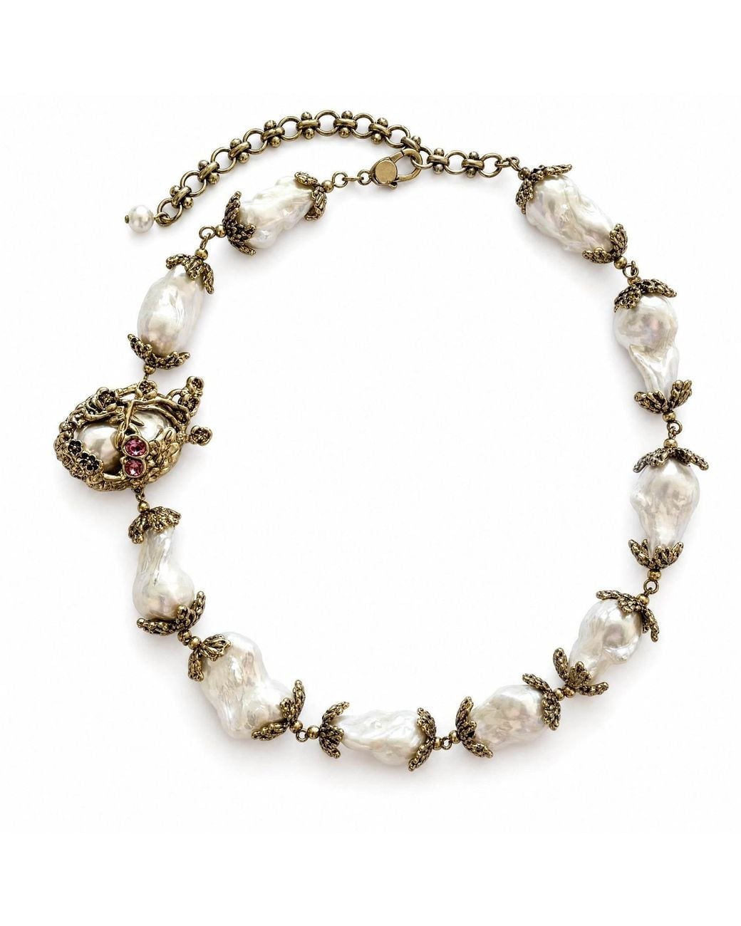 Angel Barocco Metallic Vintage Baroque Pearl Heart Necklace