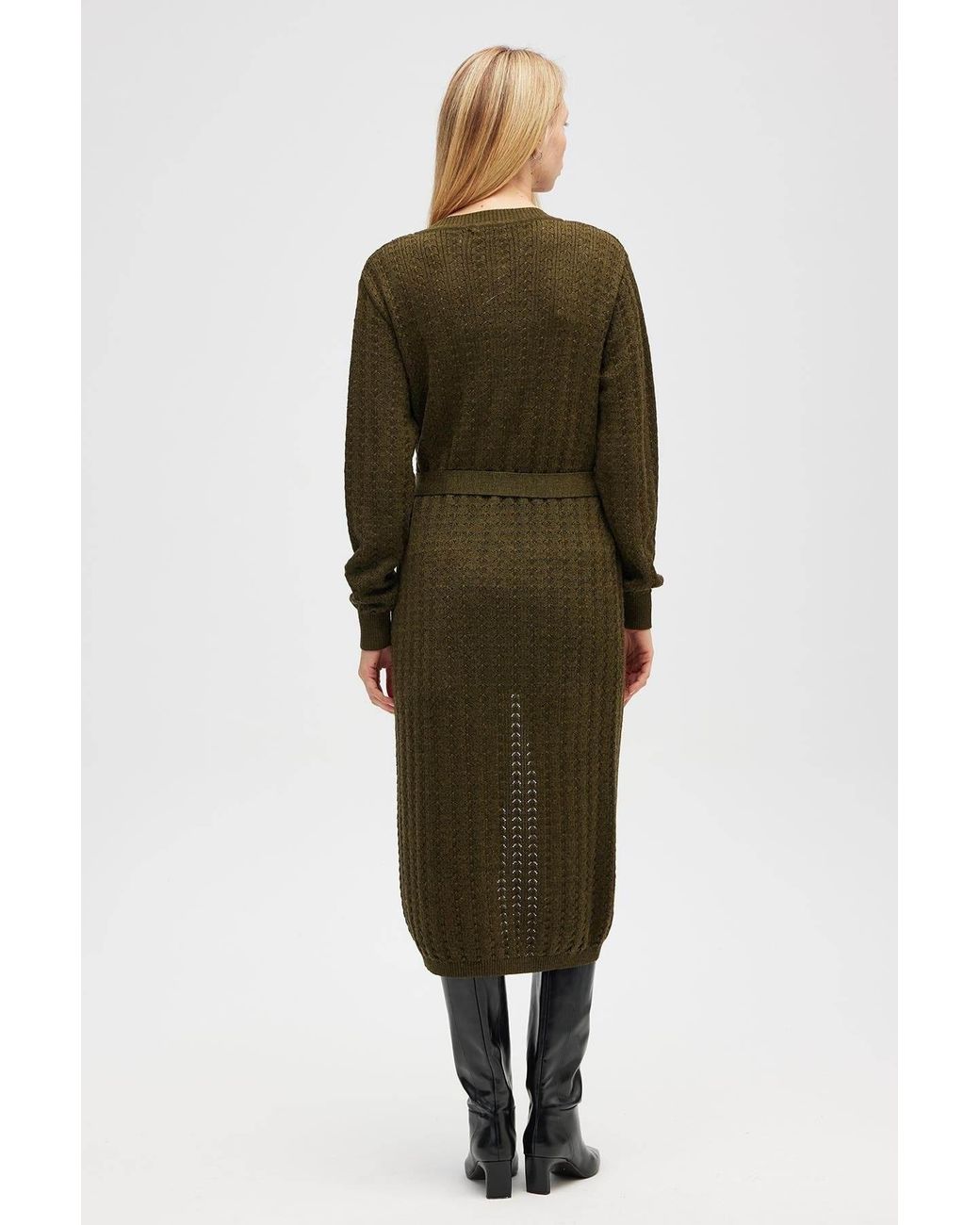 Peraluna Green Zeyna Openwork Long Cardigan