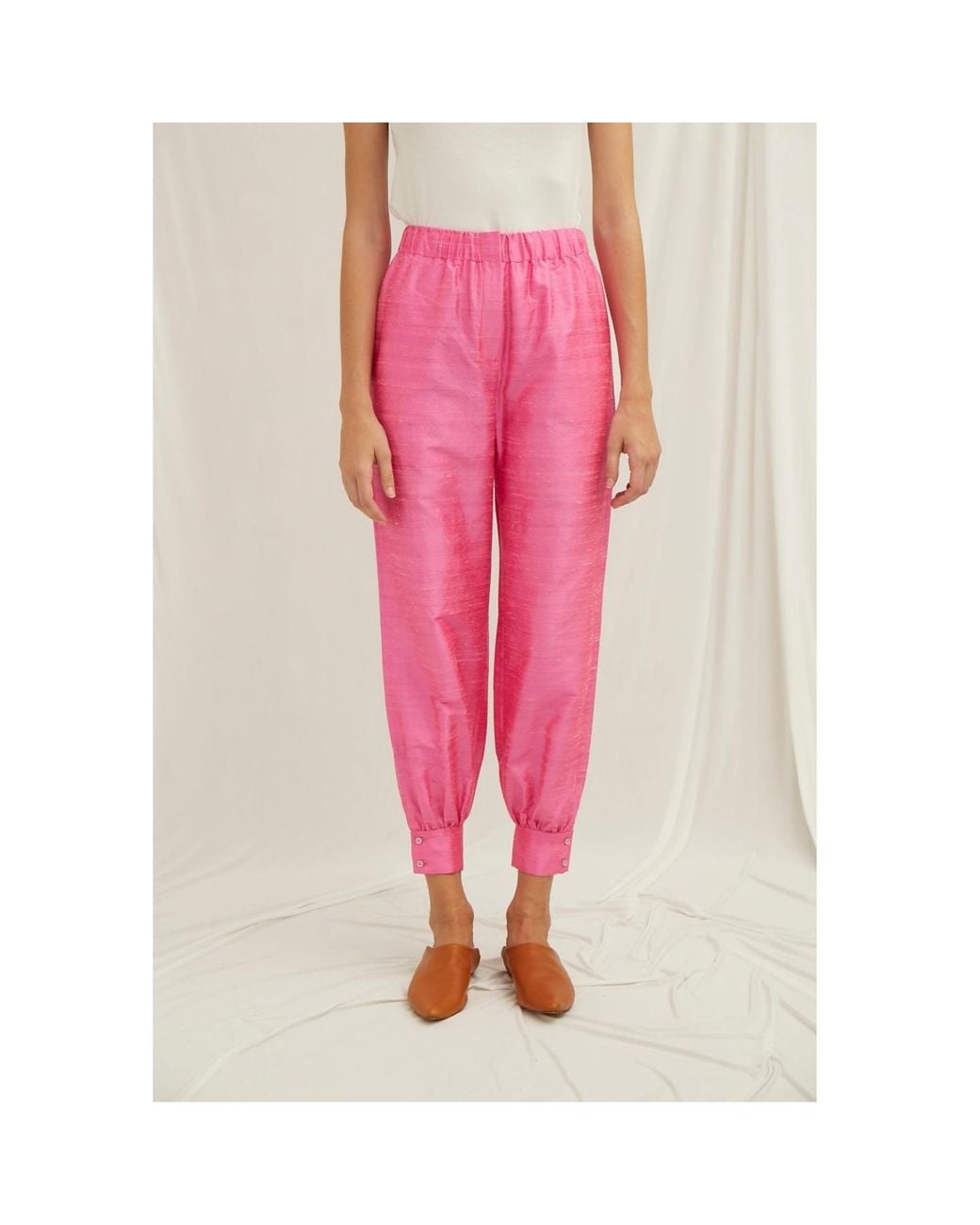 NAZLI CEREN Pink Lauret Silk Pants