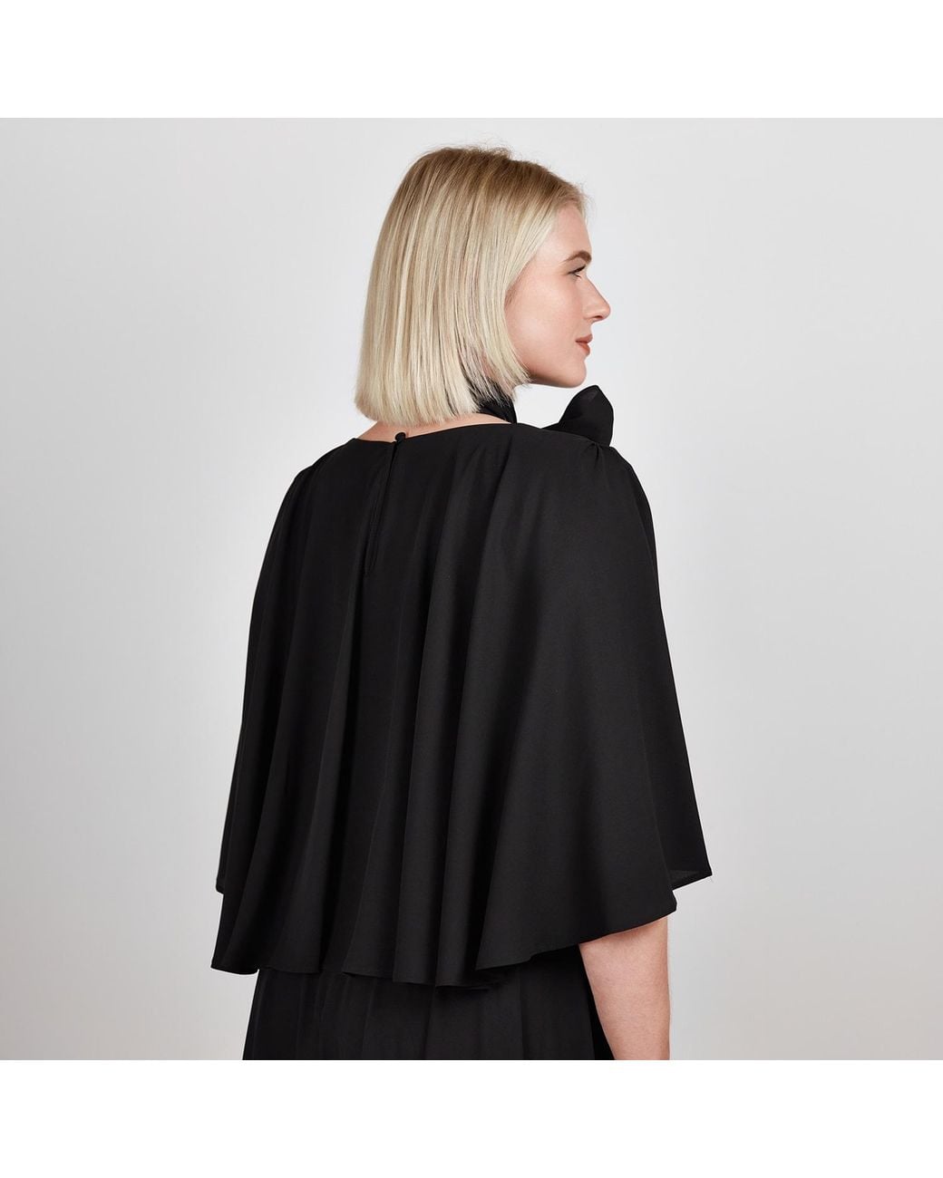 Femponiq Black Bow Tie Neck Cape Sleeve Maxi Dress