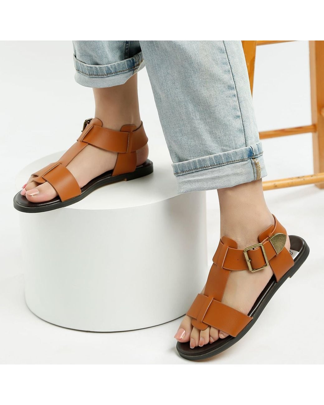Rag & Co Brown Shayla Gladiator Flat Sandals