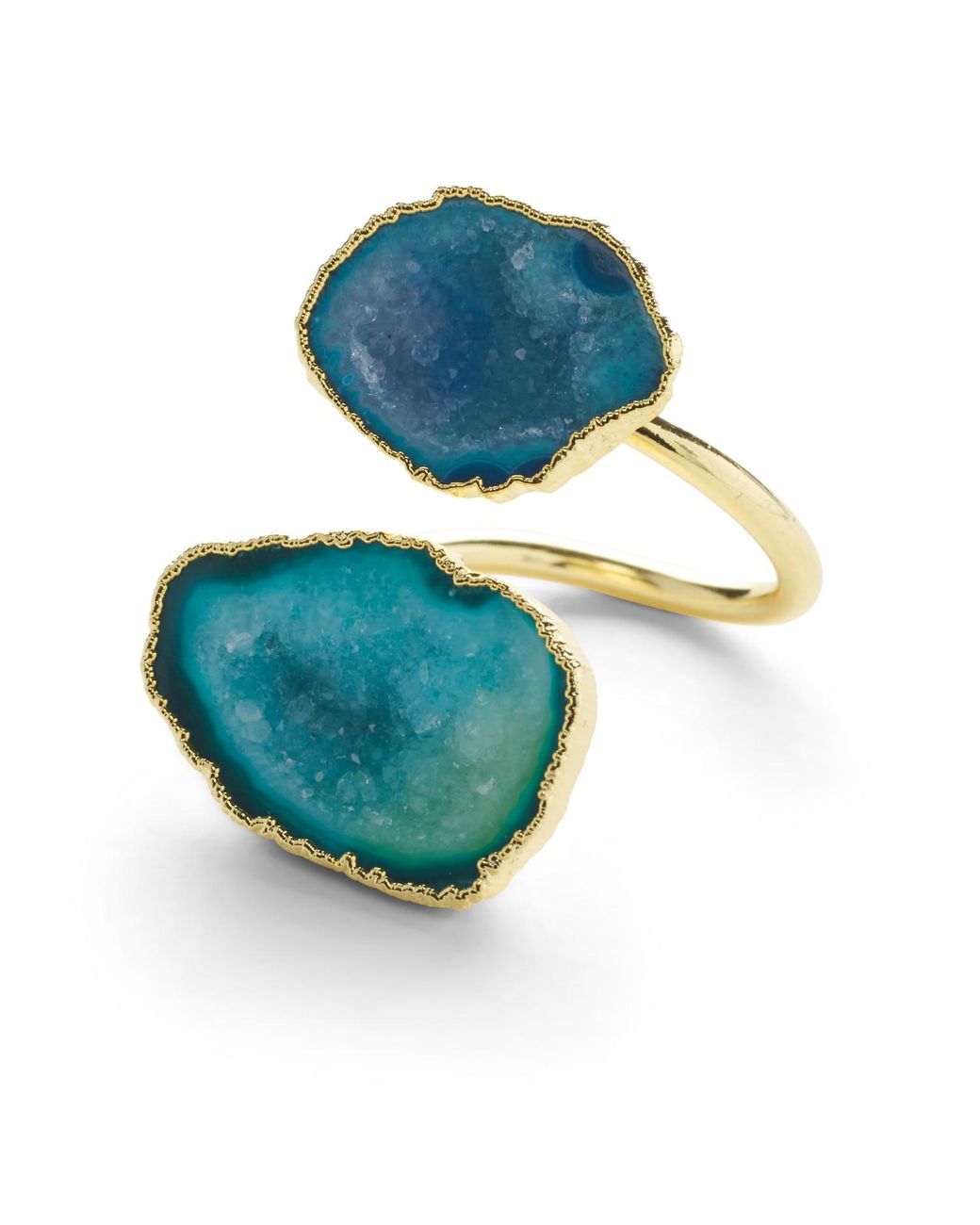 YAA YAA LONDON Blue Green Duo Crystal Adjustable Gold Ring