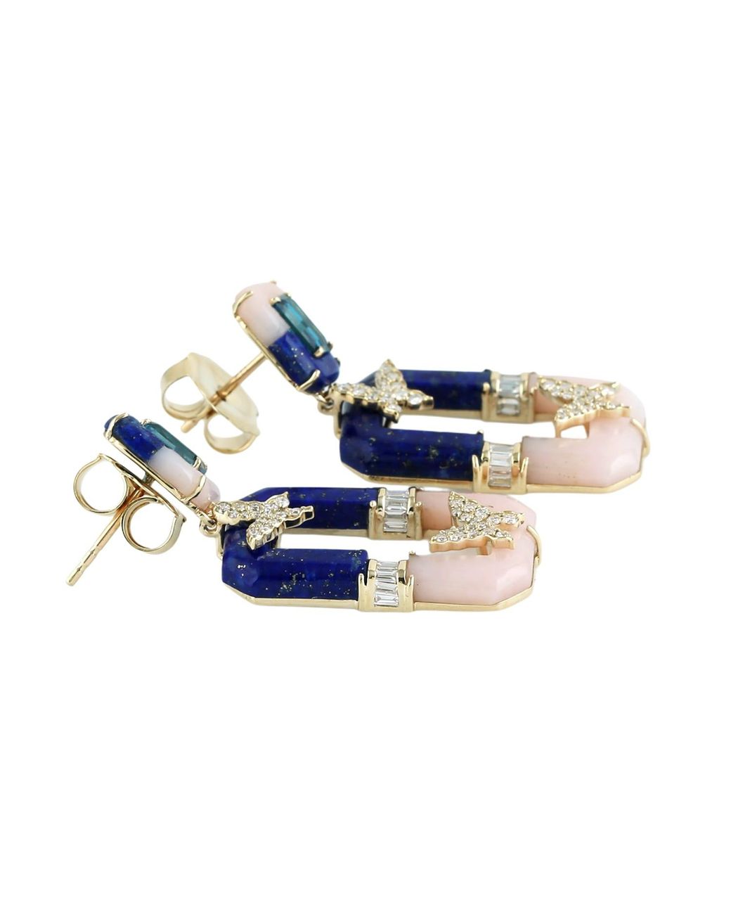Artisan Blue 14K Lapis, Opal, Diamond & London Topaz Butterfly Earrings