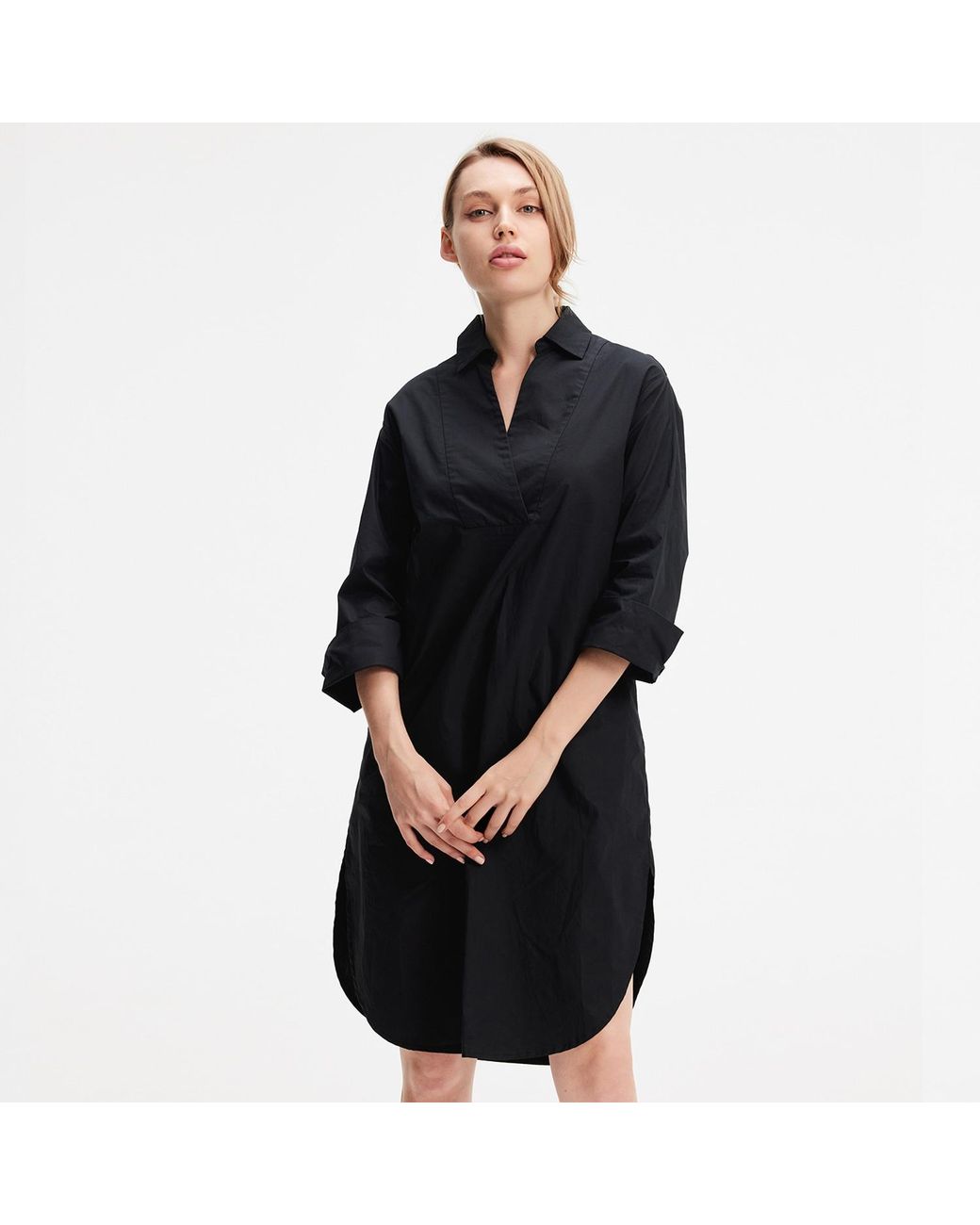 Smart and Joy Black Minimalist Cotton Shirt Dress