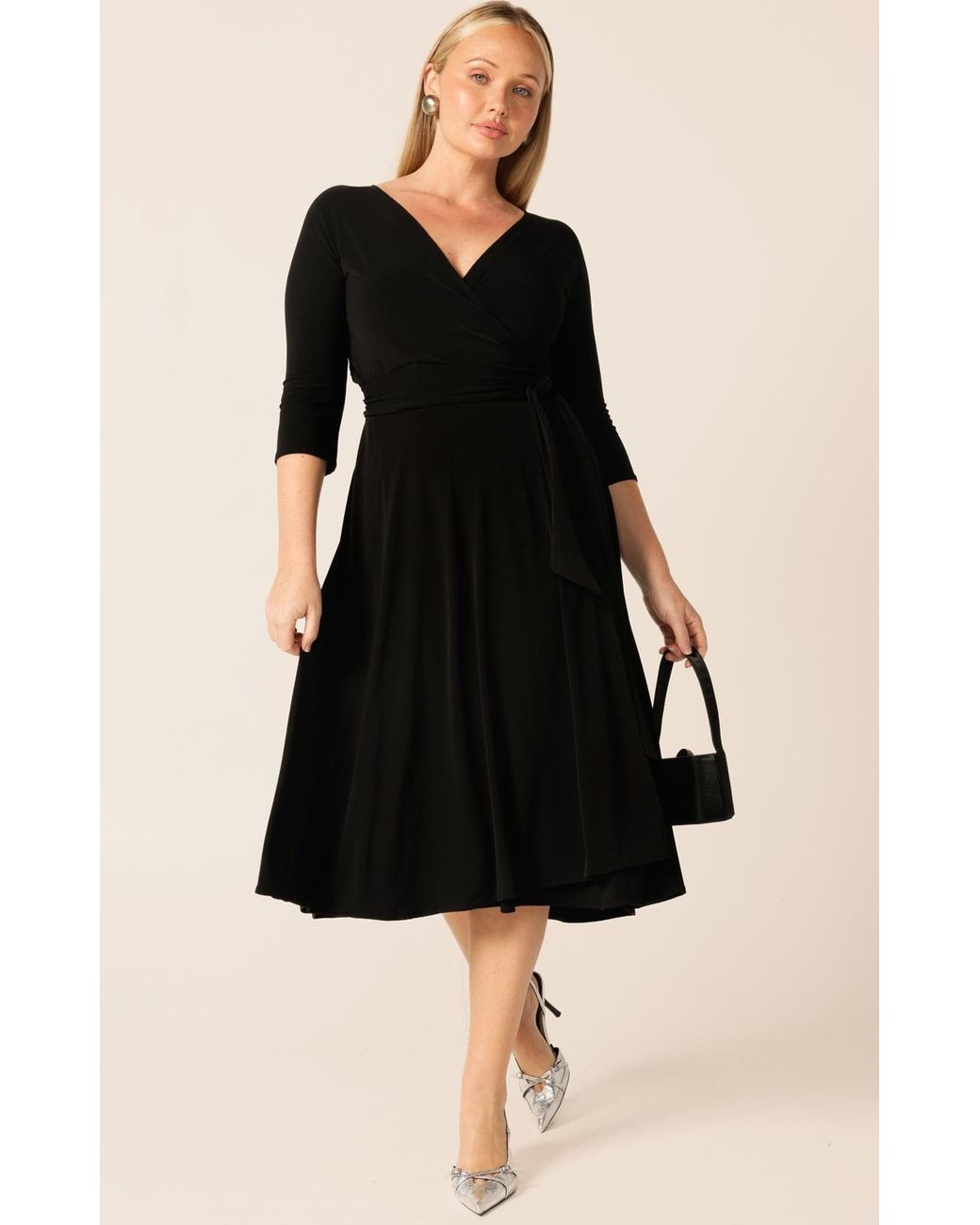 SACHA DRAKE Black Three Quarter Sleeve Reversible Jersey Wrap Dress