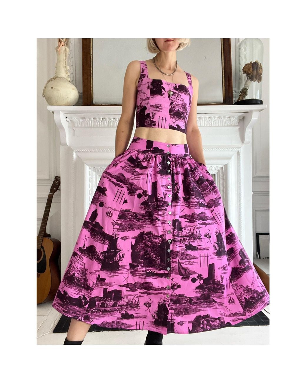Klements Purple Eddie Cotton Skirt Doomed Voyage Print