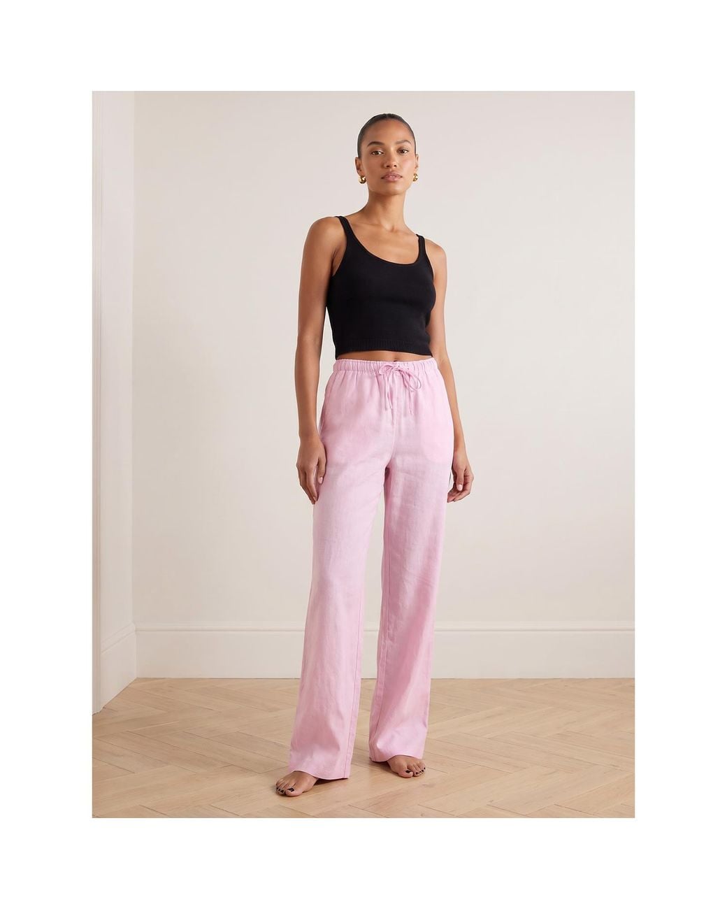 2KStyle Pink Positano Elasticated Linen Wide-Leg Pants