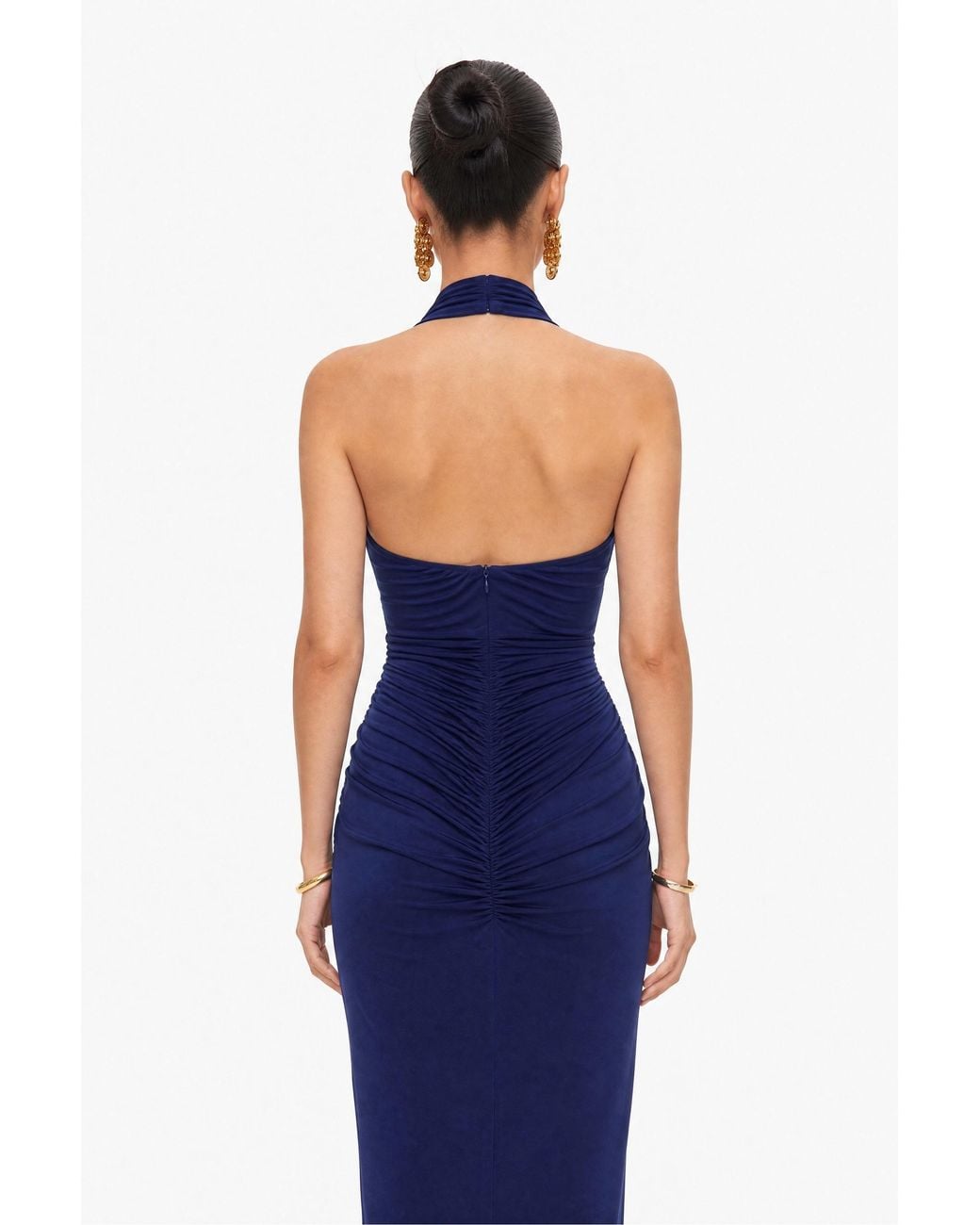 Nocturne Blue Buckle Detail Halter Neck Maxi Dress