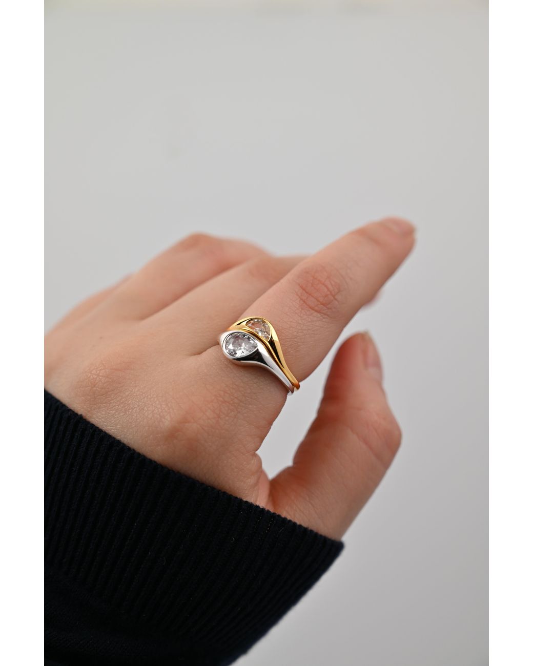 Zynnia Collective Metallic Two Tone Double Ring Set