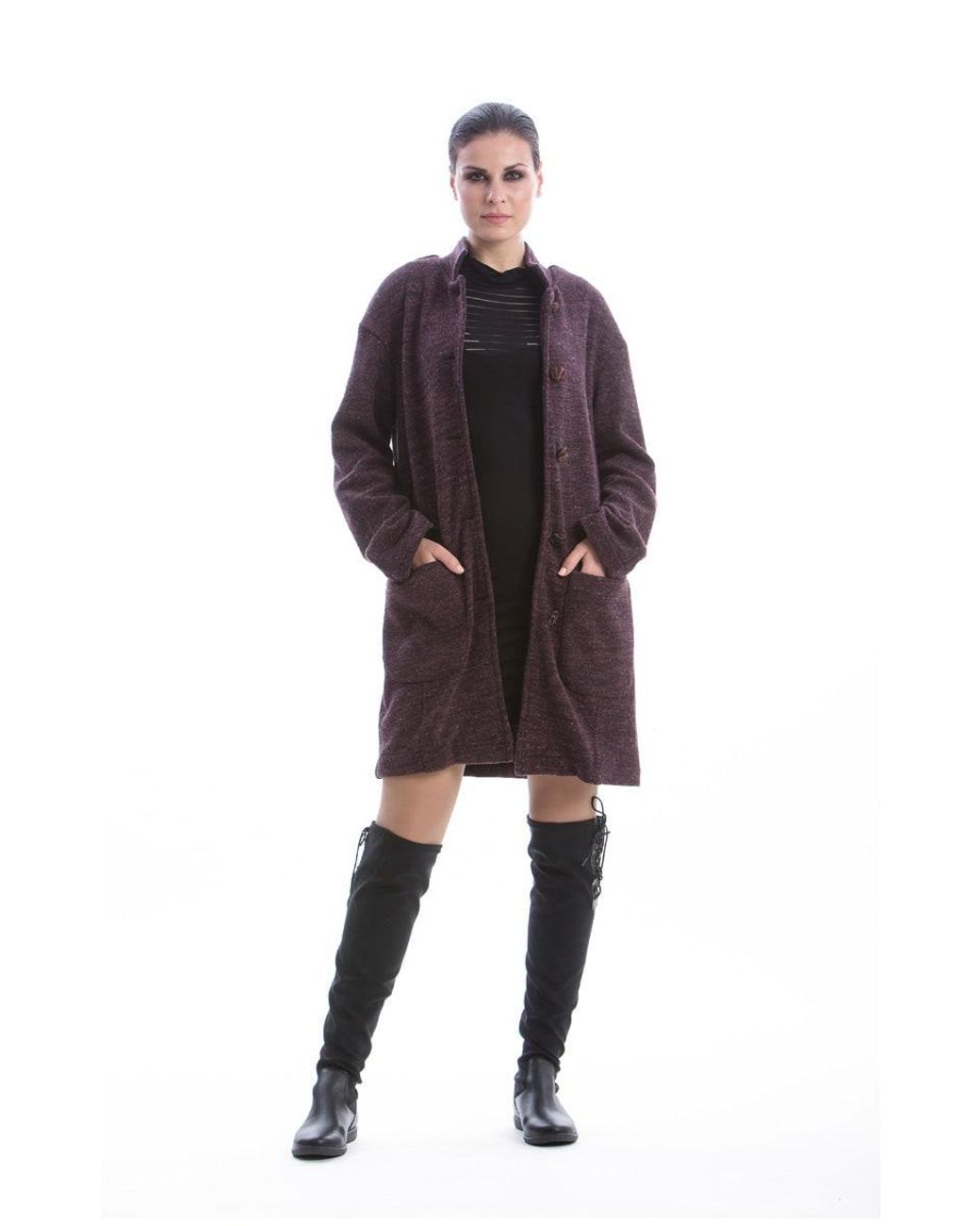 Conquista Purple Coat With Stand Up Collar