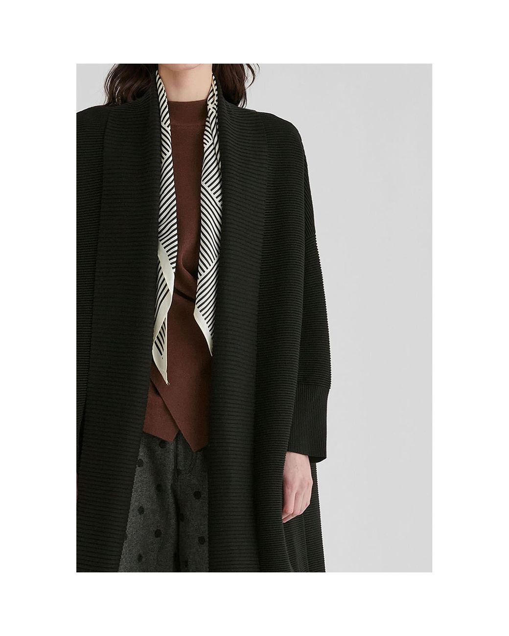 Paisie Black Draped Collar Ribbed Cardigan