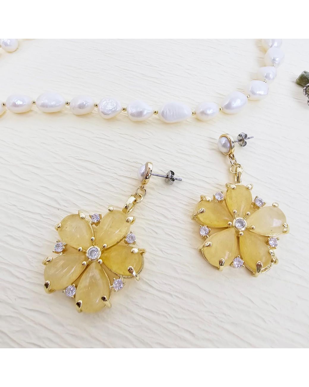 Farra Metallic Citrine Flower Dangle Statement Earrings