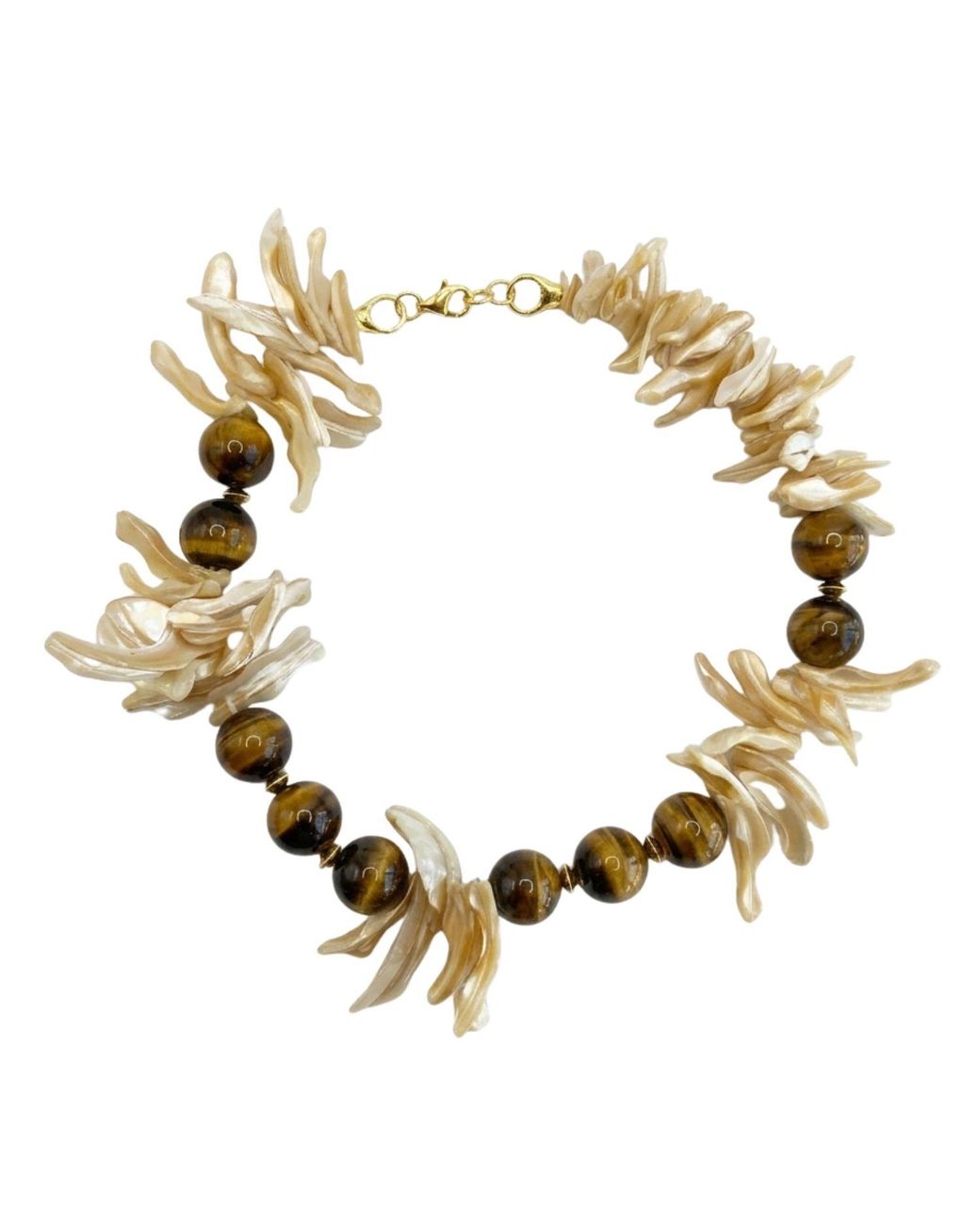 LINYA JEWELLERY Metallic Mother Of Pearl Tiger Eye Necklace