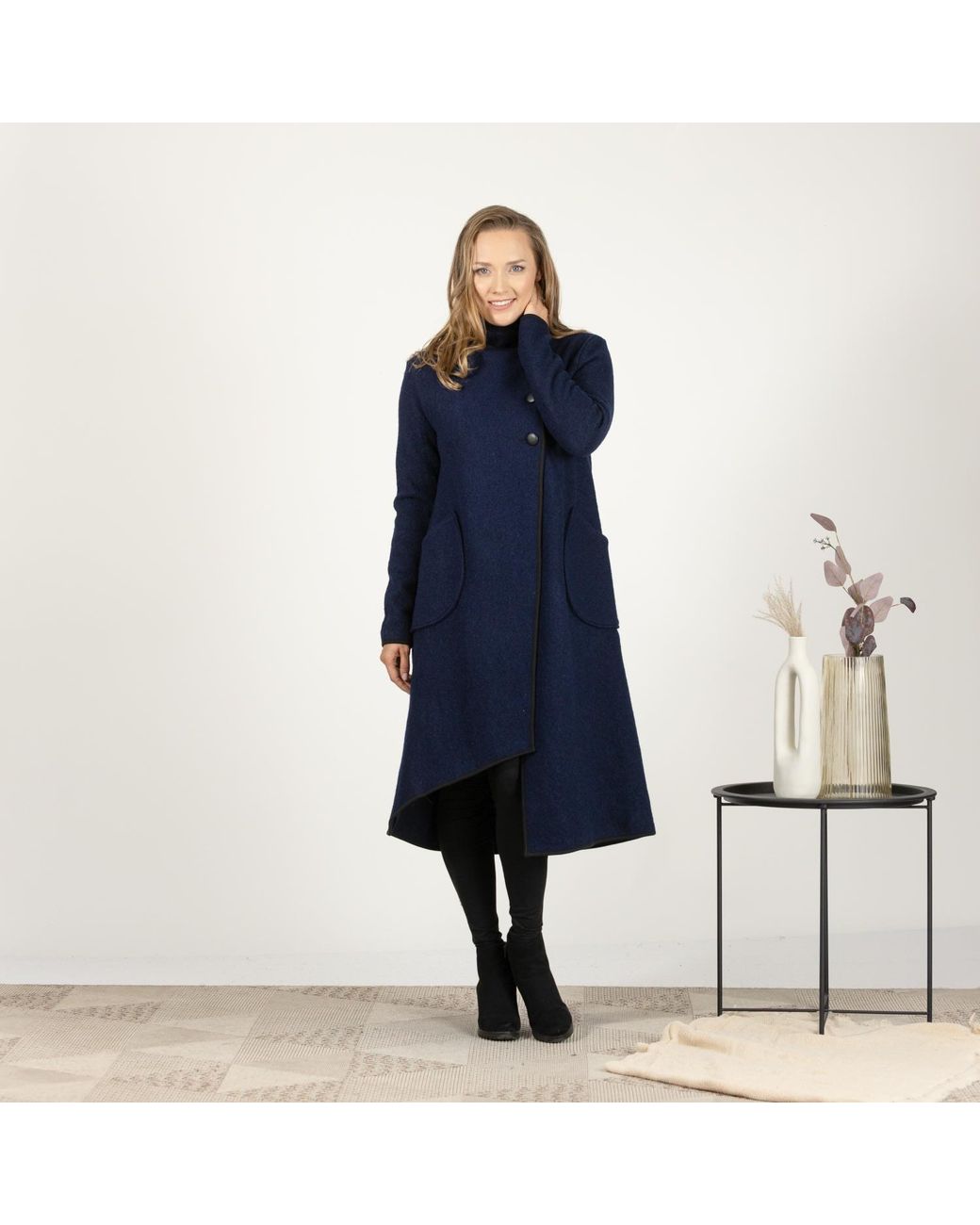 Nikka Place Blue Boiled Wool Winter Cardigan Coat With Buttons And Pockets