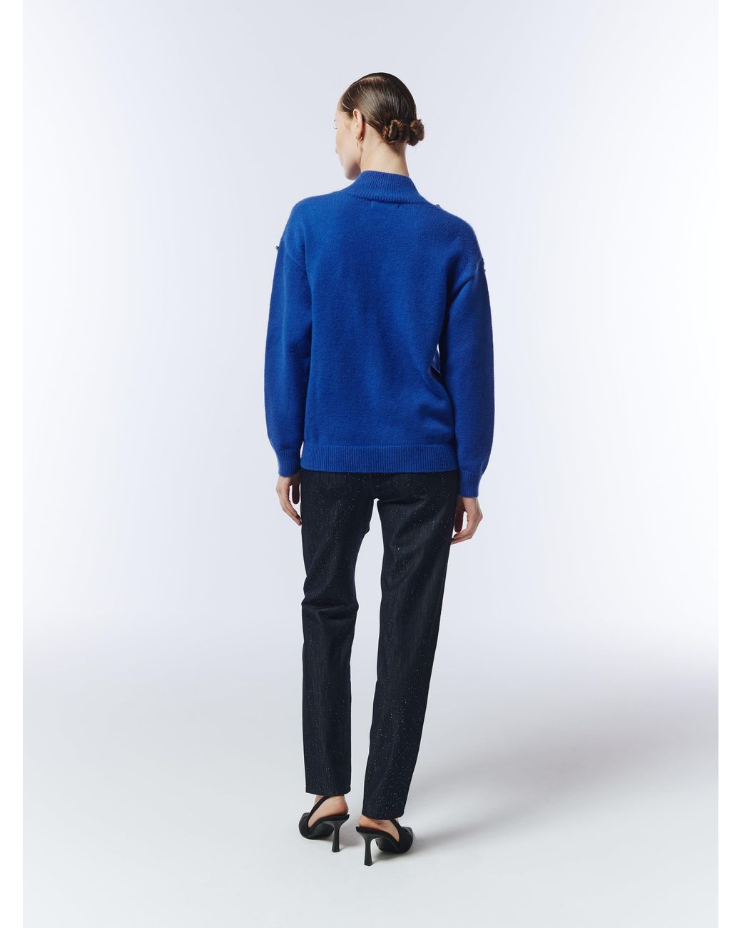 Sour Figs Blue Gemstone-Embellished High-Neck Jumper
