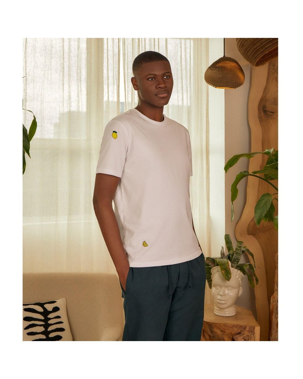 INGMARSON White Lemon Embroidered Organic Cotton T-Shirt for men