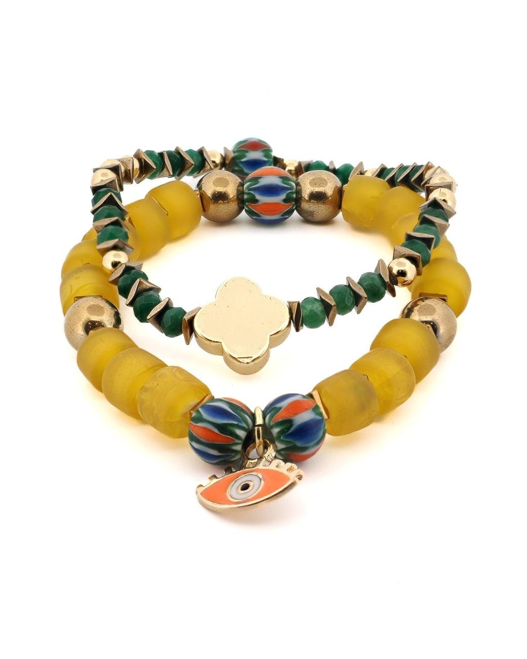 Ebru Jewelry Yellow Whispers Of The Evil Eye Beaded Bracelet Set