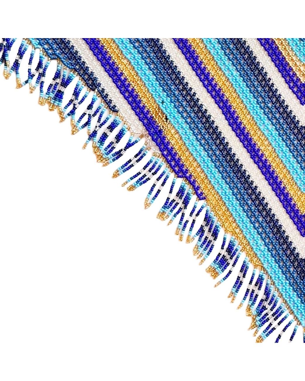 Iliana Arrazola Blue Scarf Fringe Necklace, Glass Beads, Beaded Jewelry