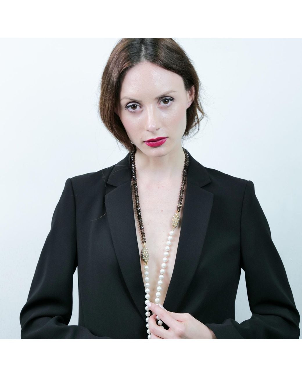 Farra Brown Smoky Quartz With Freshwater Pearls Multi-Way Necklace