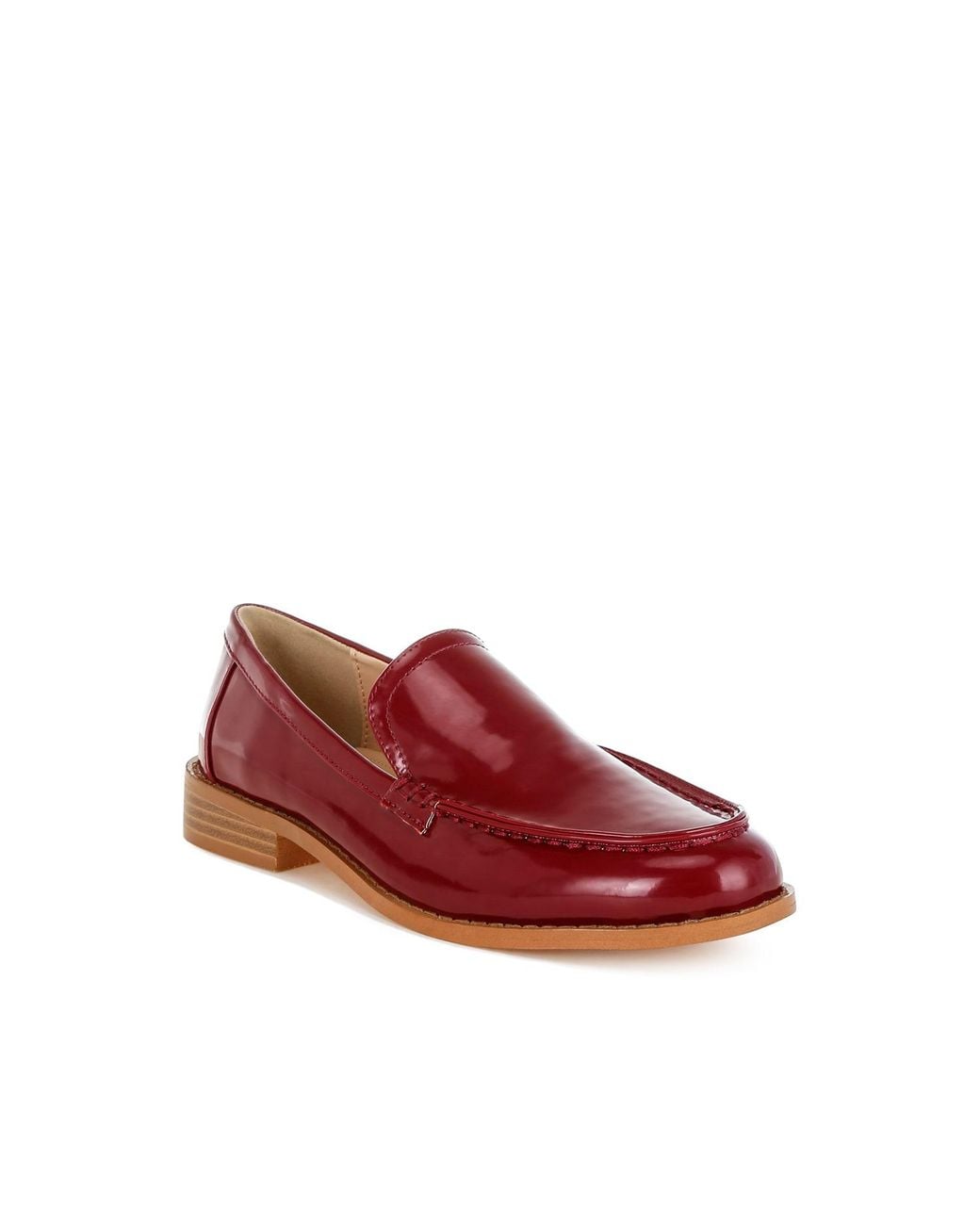 Rag & Co Red Corleone Pleather Stacked Heel Loafers Burgundy