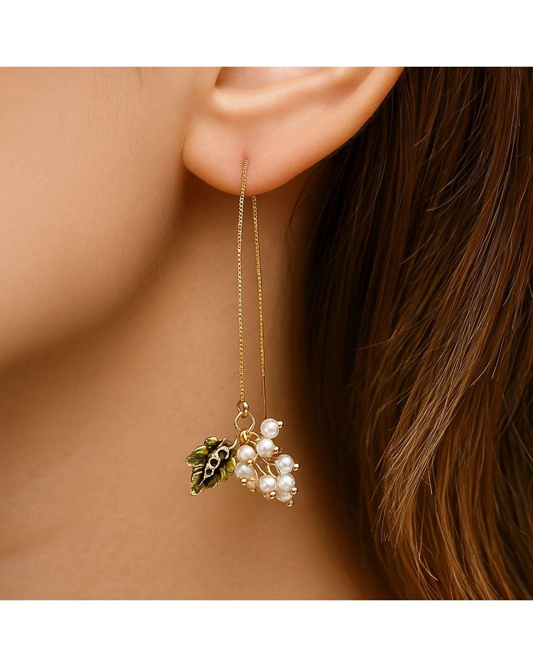 My Little Nature Metallic Pearls Flower Plated Threader Earrings