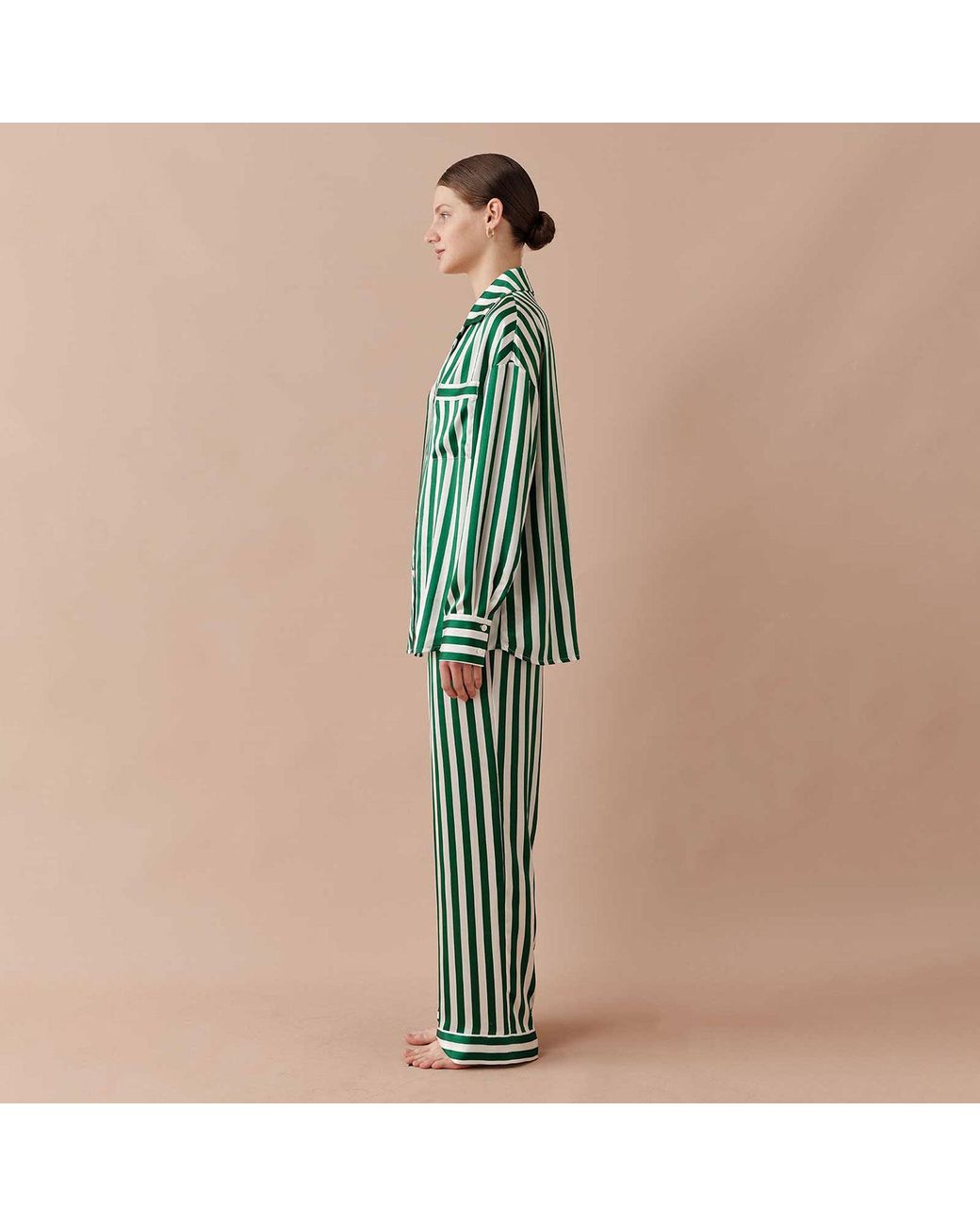 Silkinc Green Classic Wide Stripe Long Pajama Set