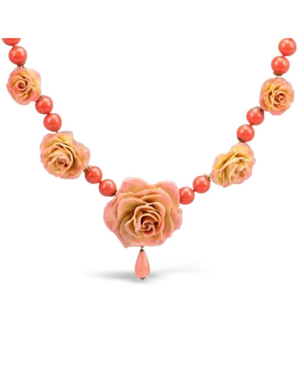 Bellus Domina Red Natural Large Rose Coral Necklace