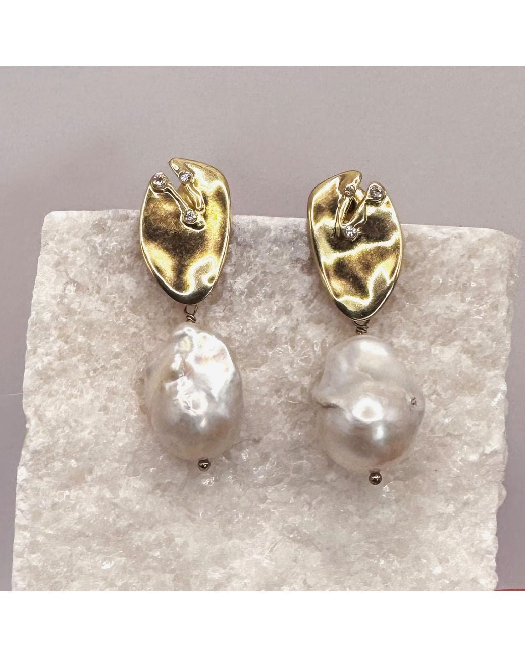 Rare Matters Jewelry Metallic Baroque Pearl Statement Earrings